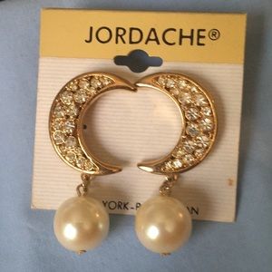 Jordache Faux Pearl Half Moon Crystal Earrings